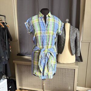 Lauren Ralph Lauren Plaid Tie Front Linen Shirtdress Size 4P